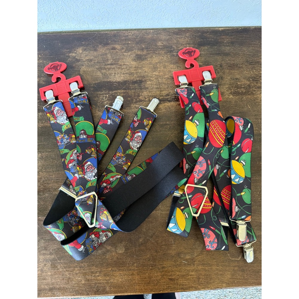 Christmas Pelican‎ USA Elastic Suspenders X2 Clip on Adjustable Grandpa Retro